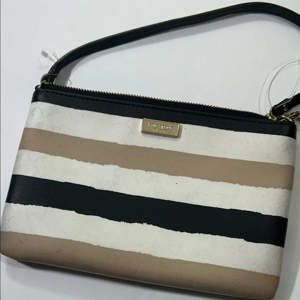 Kate Spade Black and Tan Striped Clutch